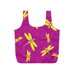 Purple And Yellow Dragonflies Pattern Full Print Recycle Bags (s)  by Valentinaart