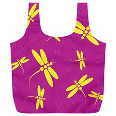 Purple And Yellow Dragonflies Pattern Full Print Recycle Bags (l)  by Valentinaart