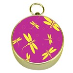 Purple and yellow dragonflies pattern Gold Compasses Front