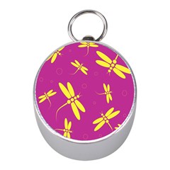 Purple And Yellow Dragonflies Pattern Mini Silver Compasses by Valentinaart