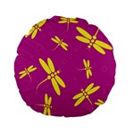 Purple and yellow dragonflies pattern Standard 15  Premium Flano Round Cushions Front