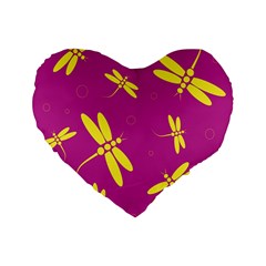 Purple And Yellow Dragonflies Pattern Standard 16  Premium Flano Heart Shape Cushions by Valentinaart