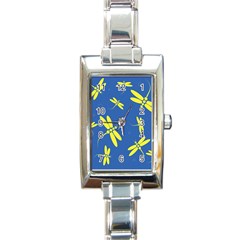 Blue And Yellow Dragonflies Pattern Rectangle Italian Charm Watch by Valentinaart