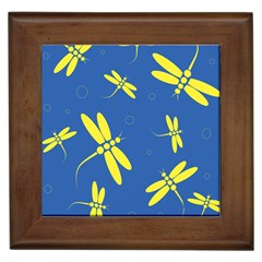 Blue And Yellow Dragonflies Pattern Framed Tiles