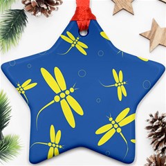 Blue And Yellow Dragonflies Pattern Ornament (star)  by Valentinaart