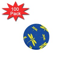 Blue And Yellow Dragonflies Pattern 1  Mini Buttons (100 Pack) 