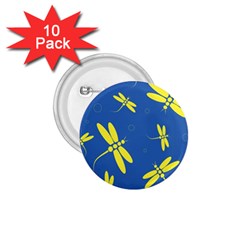 Blue And Yellow Dragonflies Pattern 1 75  Buttons (10 Pack)