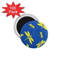 Blue And Yellow Dragonflies Pattern 1 75  Magnets (100 Pack) 