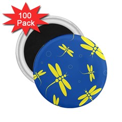 Blue And Yellow Dragonflies Pattern 2 25  Magnets (100 Pack) 