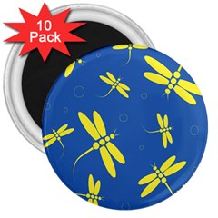 Blue And Yellow Dragonflies Pattern 3  Magnets (10 Pack) 