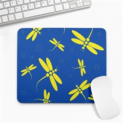 Blue And Yellow Dragonflies Pattern Large Mousepads by Valentinaart