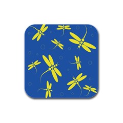 Blue And Yellow Dragonflies Pattern Rubber Square Coaster (4 Pack) 