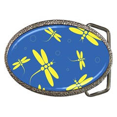 Blue And Yellow Dragonflies Pattern Belt Buckles by Valentinaart