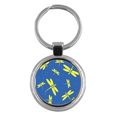 Blue And Yellow Dragonflies Pattern Key Chains (round) 