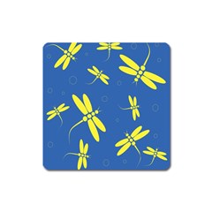 Blue And Yellow Dragonflies Pattern Square Magnet