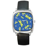 Blue and yellow dragonflies pattern Square Metal Watch Front