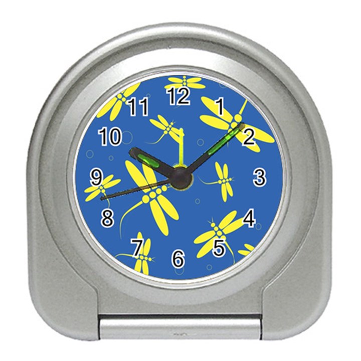 Blue and yellow dragonflies pattern Travel Alarm Clocks