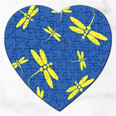 Blue And Yellow Dragonflies Pattern Jigsaw Puzzle (heart)