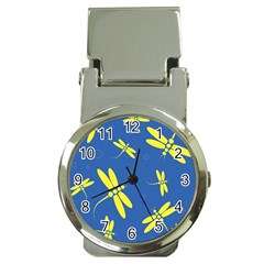 Blue And Yellow Dragonflies Pattern Money Clip Watches