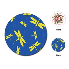 Blue And Yellow Dragonflies Pattern Playing Cards (round) 