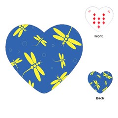 Blue And Yellow Dragonflies Pattern Playing Cards (heart)  by Valentinaart