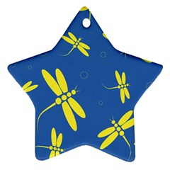 Blue And Yellow Dragonflies Pattern Star Ornament (two Sides)  by Valentinaart