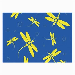 Blue And Yellow Dragonflies Pattern Large Glasses Cloth (2-side) by Valentinaart