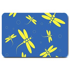 Blue And Yellow Dragonflies Pattern Large Doormat  by Valentinaart