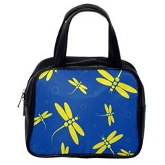 Blue And Yellow Dragonflies Pattern Classic Handbags (one Side) by Valentinaart