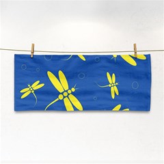 Blue And Yellow Dragonflies Pattern Hand Towel by Valentinaart