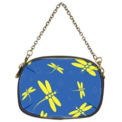 Blue And Yellow Dragonflies Pattern Chain Purses (one Side) 