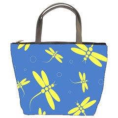 Blue And Yellow Dragonflies Pattern Bucket Bags