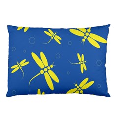 Blue And Yellow Dragonflies Pattern Pillow Case by Valentinaart