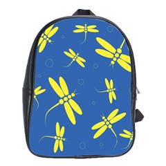 Blue And Yellow Dragonflies Pattern School Bags(large)  by Valentinaart