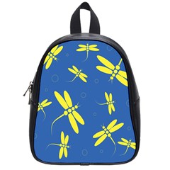 Blue And Yellow Dragonflies Pattern School Bags (small)  by Valentinaart