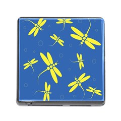 Blue And Yellow Dragonflies Pattern Memory Card Reader (square) by Valentinaart