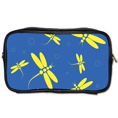 Blue And Yellow Dragonflies Pattern Toiletries Bags by Valentinaart