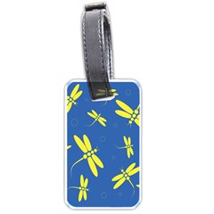 Blue And Yellow Dragonflies Pattern Luggage Tags (one Side)  by Valentinaart