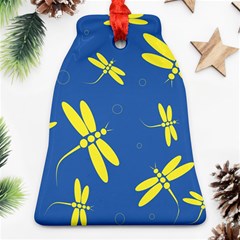 Blue And Yellow Dragonflies Pattern Ornament (bell) 