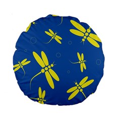 Blue And Yellow Dragonflies Pattern Standard 15  Premium Round Cushions