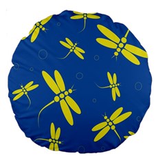 Blue And Yellow Dragonflies Pattern Large 18  Premium Round Cushions