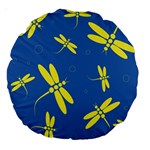 Blue and yellow dragonflies pattern Large 18  Premium Round Cushions Front