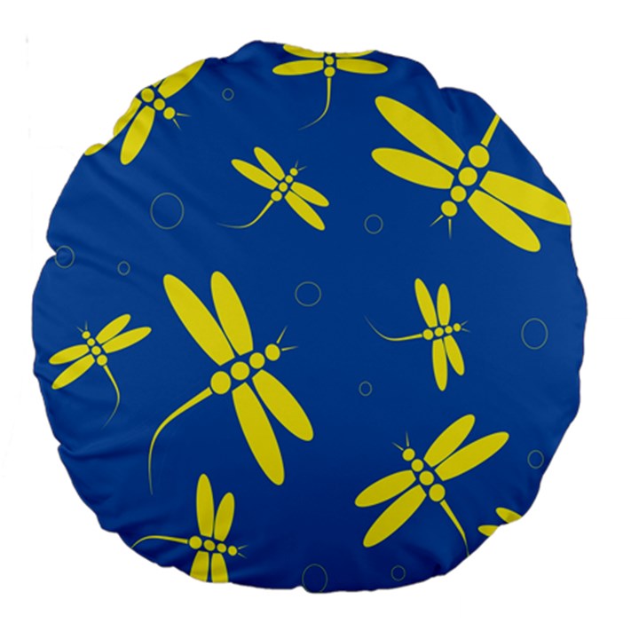 Blue and yellow dragonflies pattern Large 18  Premium Round Cushions