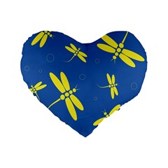 Blue And Yellow Dragonflies Pattern Standard 16  Premium Heart Shape Cushions