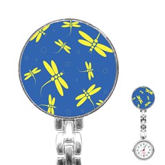 Blue And Yellow Dragonflies Pattern Stainless Steel Nurses Watch by Valentinaart