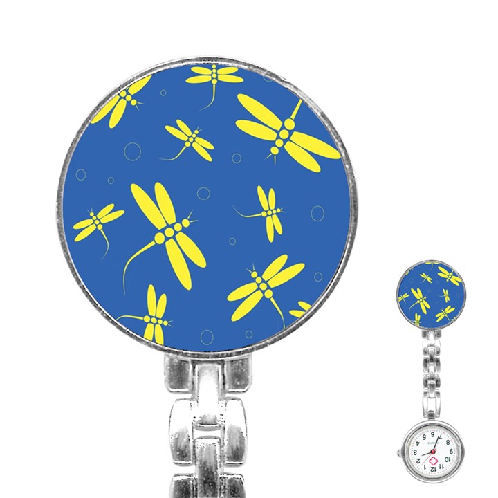 Blue and yellow dragonflies pattern Stainless Steel Nurses Watch