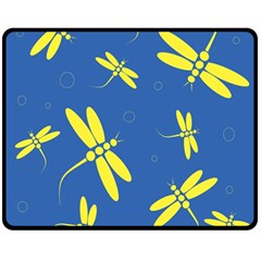 Blue And Yellow Dragonflies Pattern Double Sided Fleece Blanket (medium) 