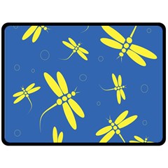 Blue And Yellow Dragonflies Pattern Double Sided Fleece Blanket (large)  by Valentinaart