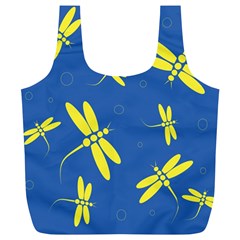 Blue And Yellow Dragonflies Pattern Full Print Recycle Bags (l) 