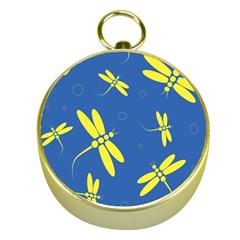 Blue And Yellow Dragonflies Pattern Gold Compasses by Valentinaart